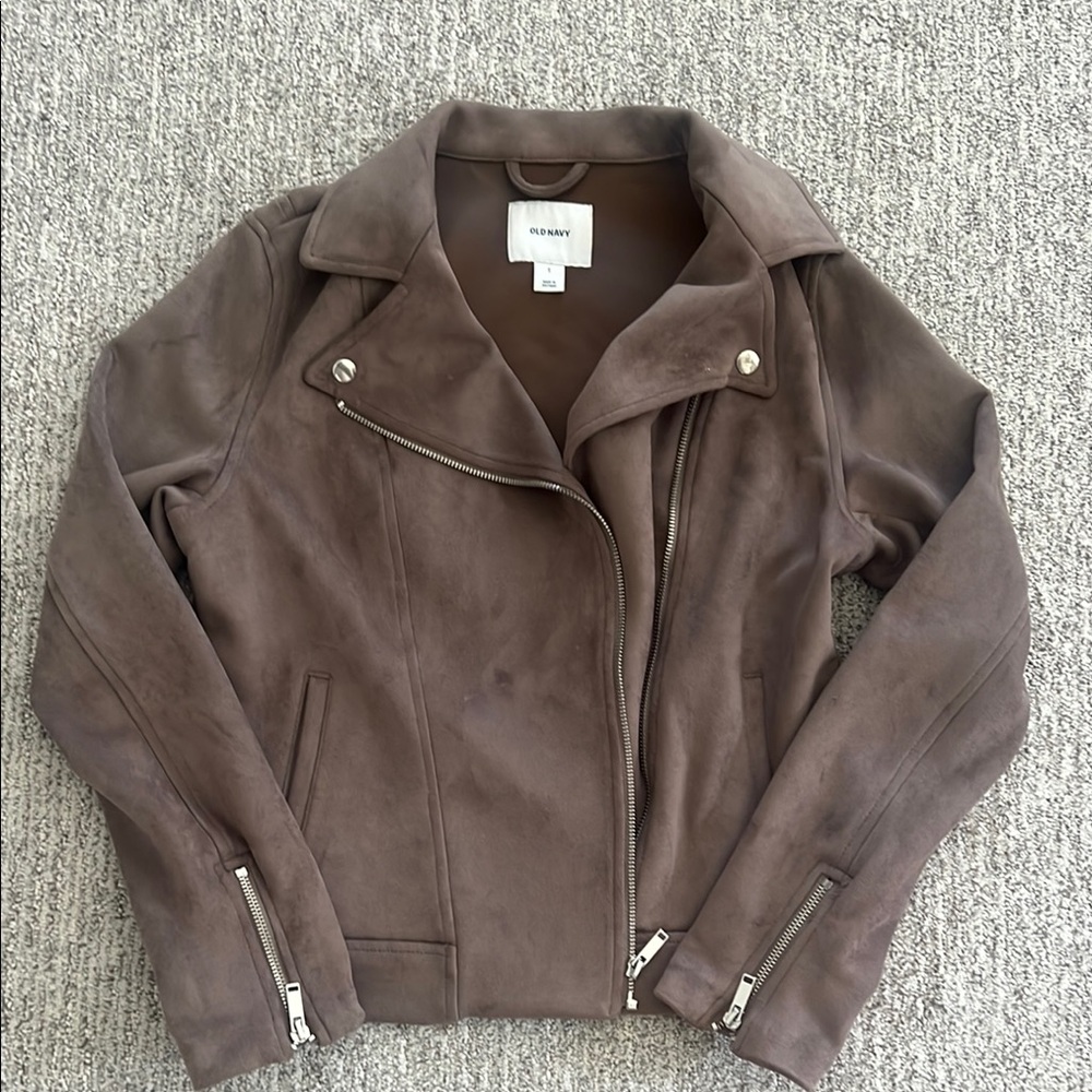 Old Navy Brown Leather Moto Jacket Asymmetrical Zipper